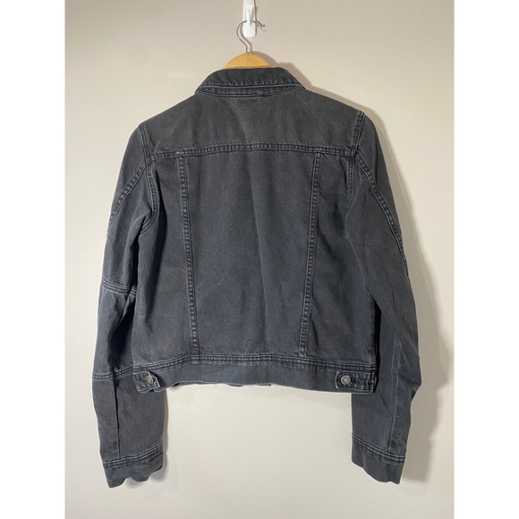 Free People Rumors Denim Jacket Black Trucker Cropped Button Front Size SMALL - Picture 3 of 5